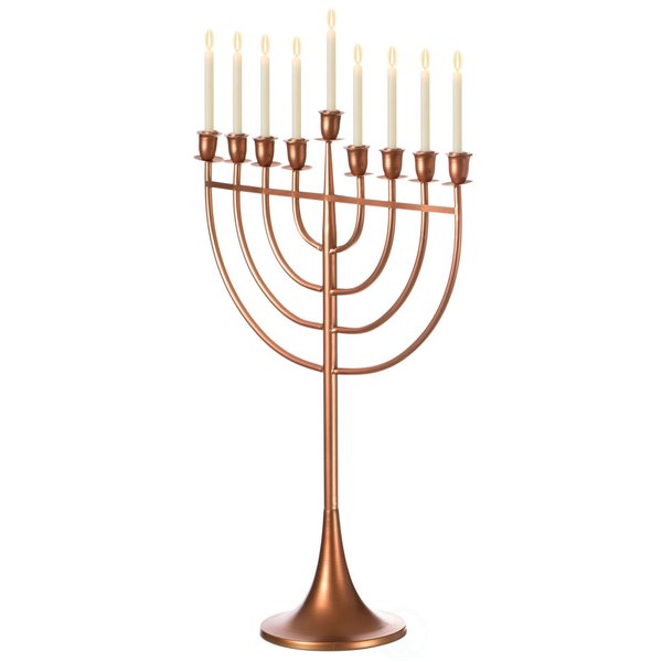 Vintiquewise Modern Solid Metal Judaica Hanukkah Menorah 9 Branched Candelabra, Copper Finish Large QI004119.BR.L